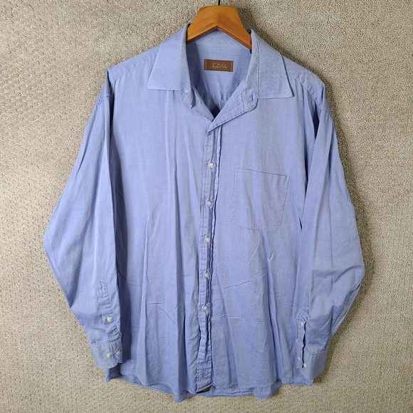 Tasso Elba Shirt Mens 16.5 34-35‎ Blue Button Down Cotton Preppy Career Office - Picture 1 of 11
